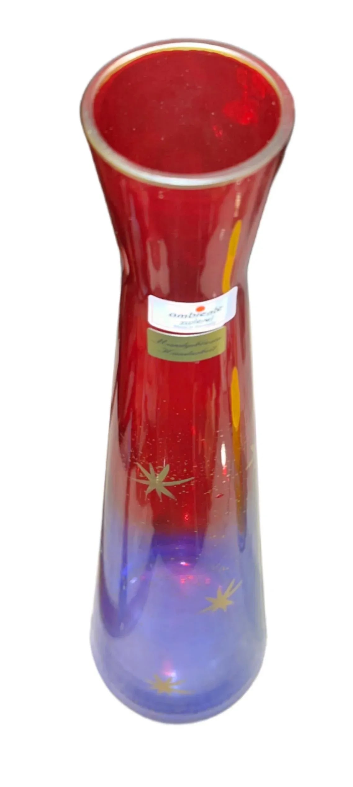 Vintage Mid-Century Modern Style Ambiente Zwiesel Red & Blue Ombre Starburst Art Glass Vase - 4