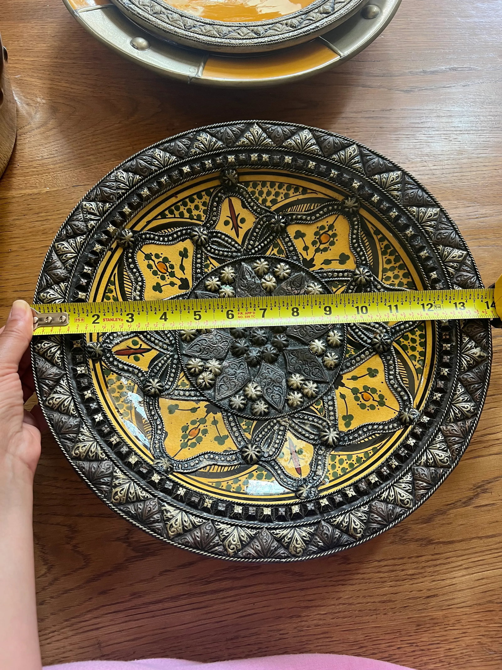 1980s Moroccan Inlaid & Engraved Ceramic Plate - 2