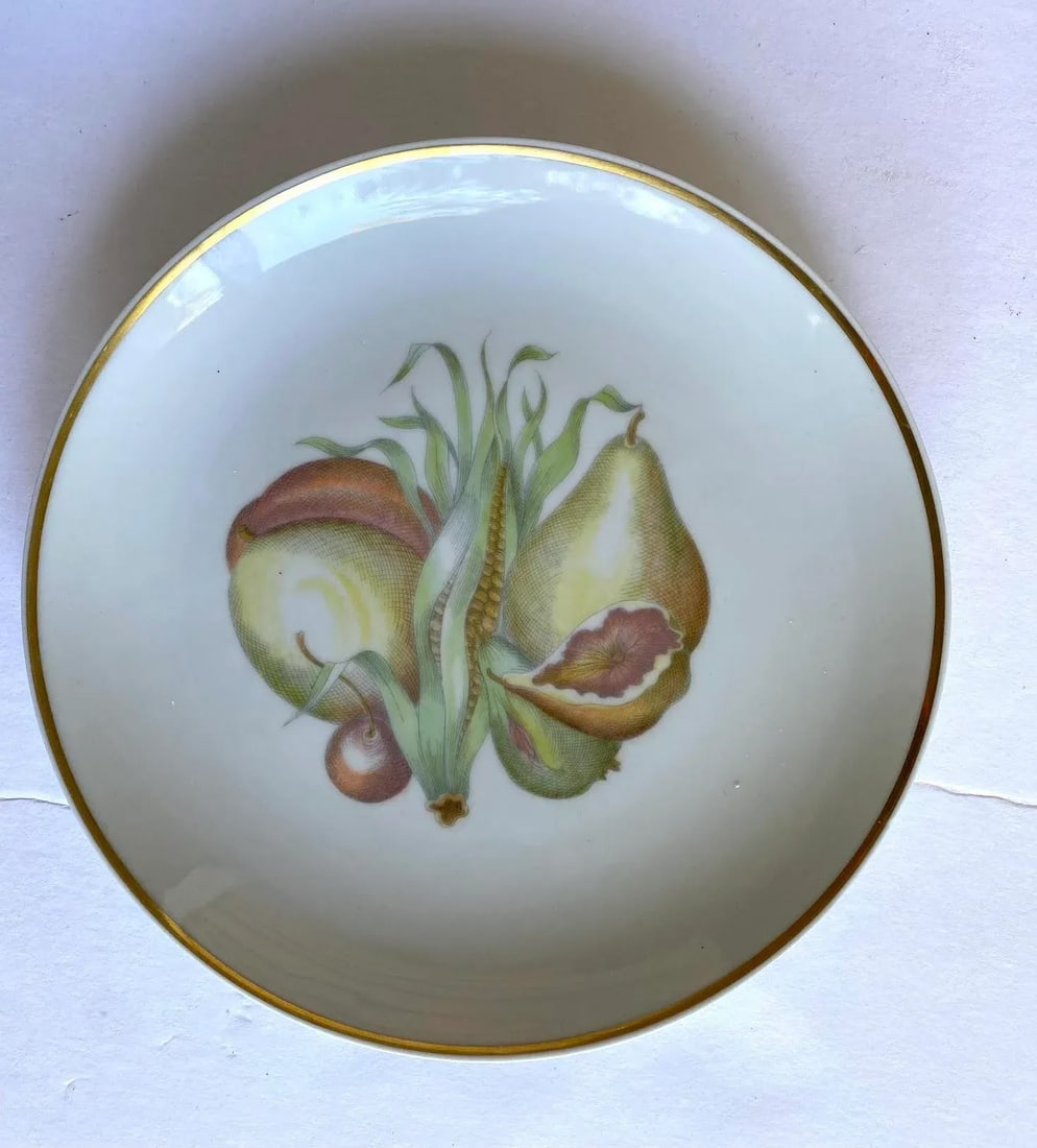 Vintage Upsala Ekeby Karlskrona 1960's Fruit Porcelain Plates With Gold Rim - Set of 6 - 2