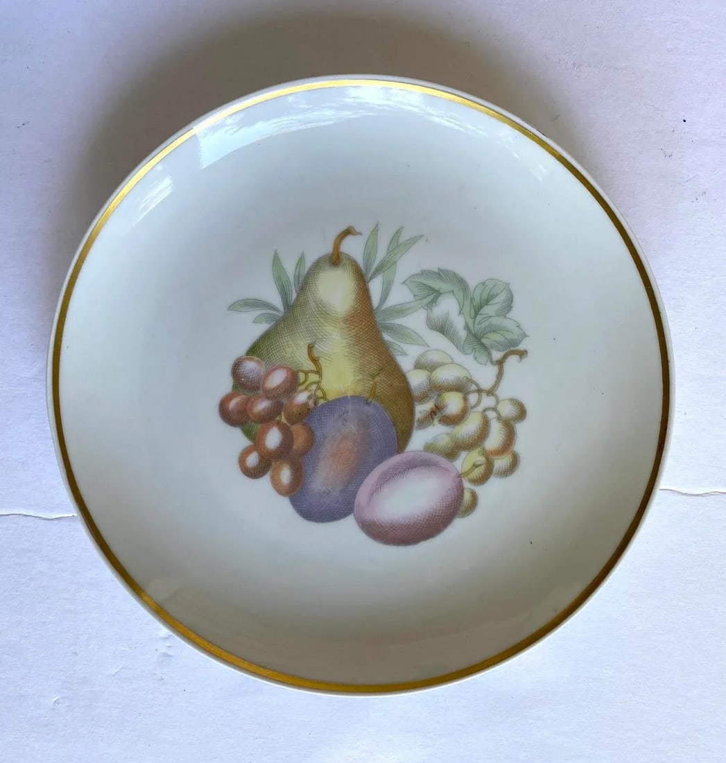 Vintage Upsala Ekeby Karlskrona 1960's Fruit Porcelain Plates With Gold Rim - Set of 6 - 5