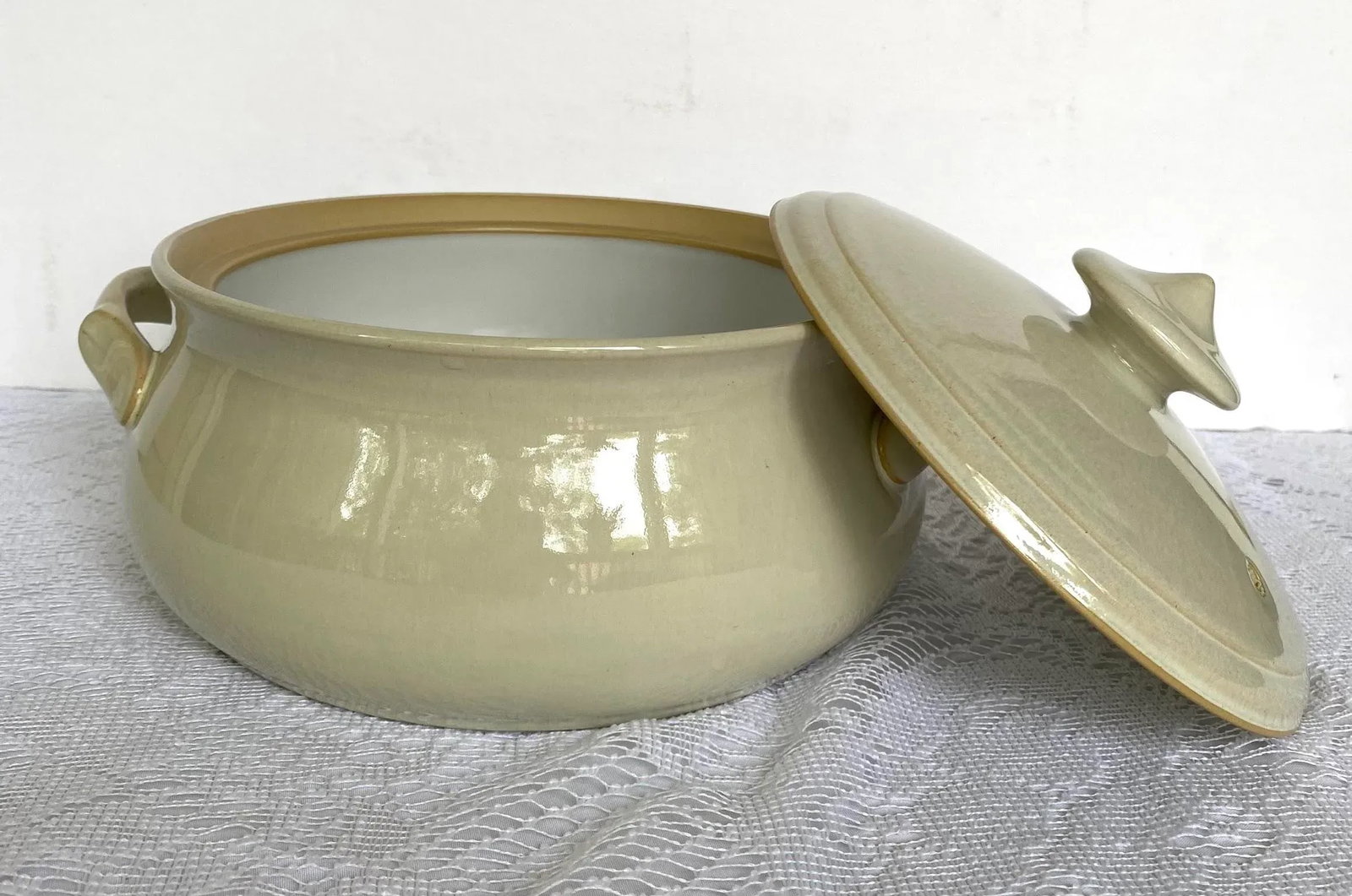 Denby-Langley Energy Round Covered Casserole Dish in Sage, Cream & Yellow Rim - 2