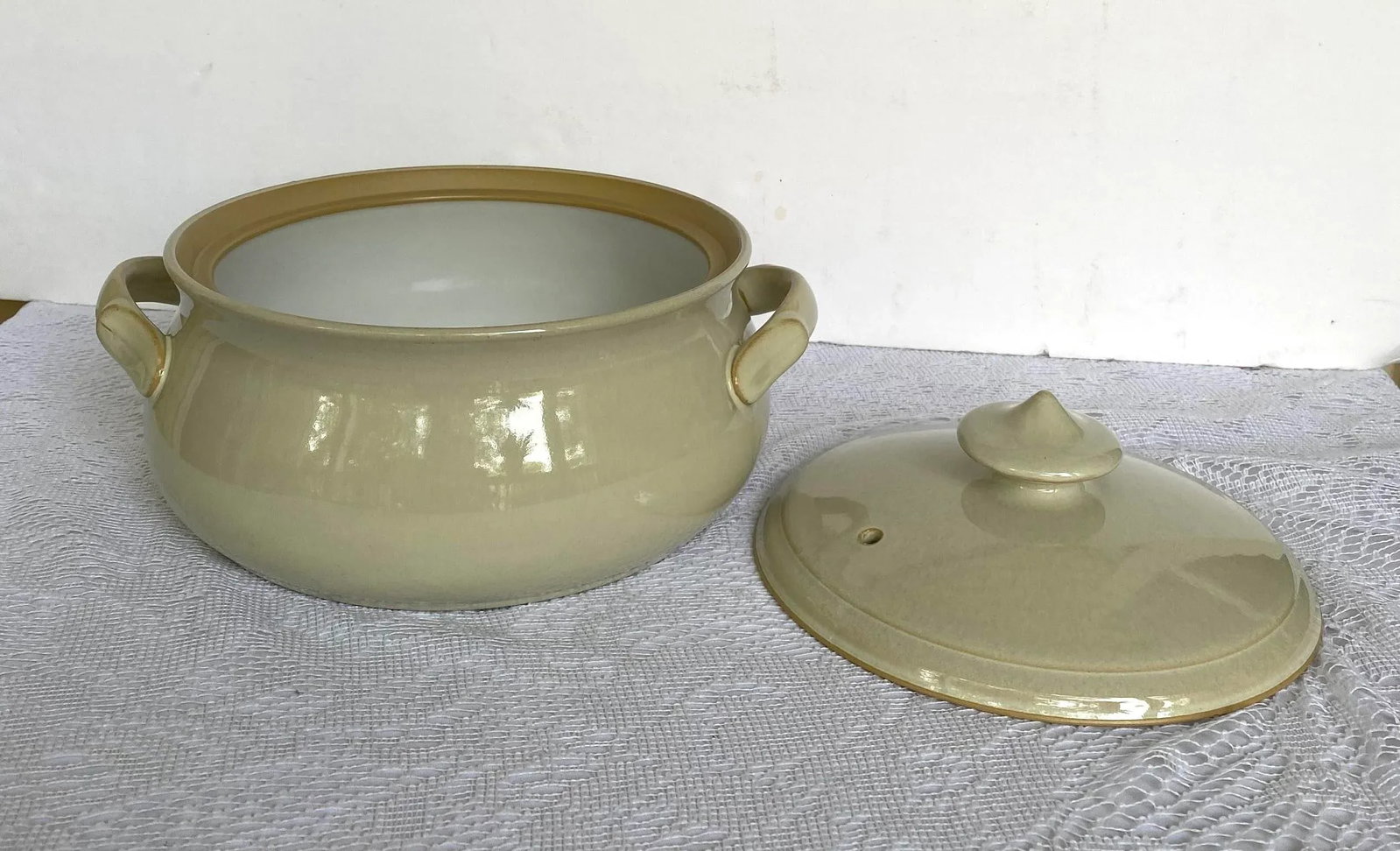 Denby-Langley Energy Round Covered Casserole Dish in Sage, Cream & Yellow Rim - 3