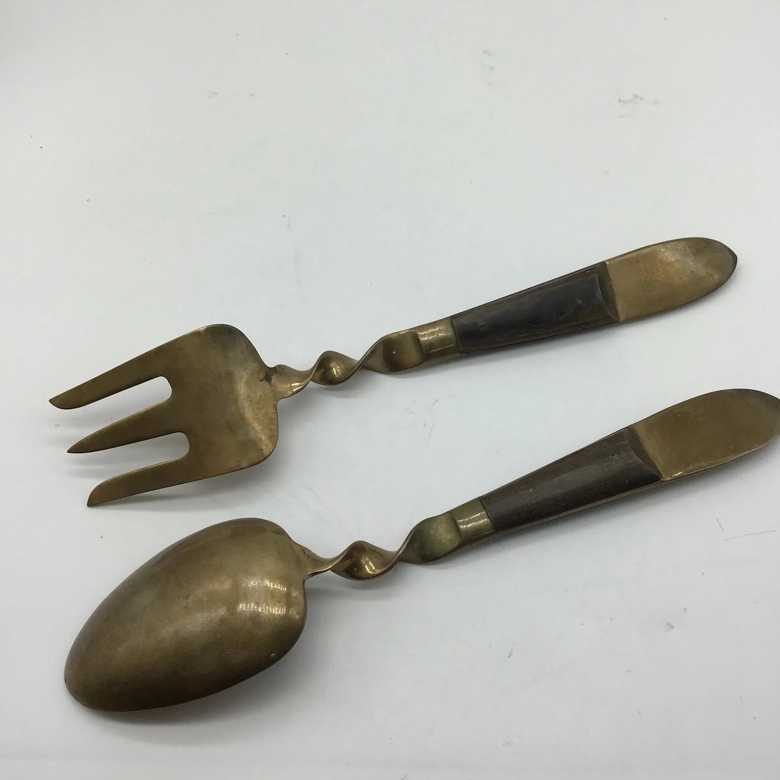 Brass Buddha & Wood Vintage Siam Salad Spoon and Fork Serving Set- 2 Pieces - 9