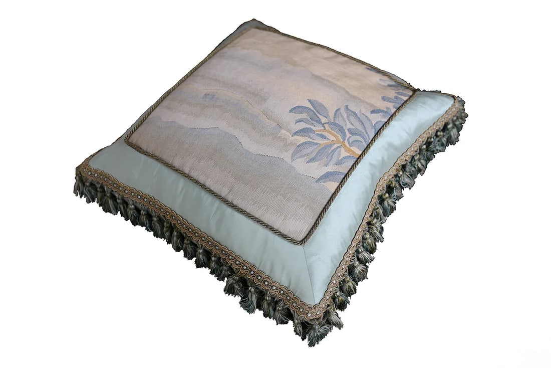 Light Blue Aubusson Silk Decor Pillow - 2