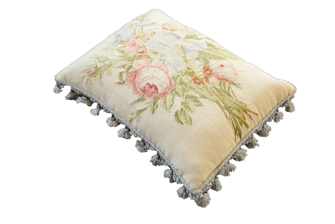 Cream and Pink Floral Aubusson Decor Pillow - 2