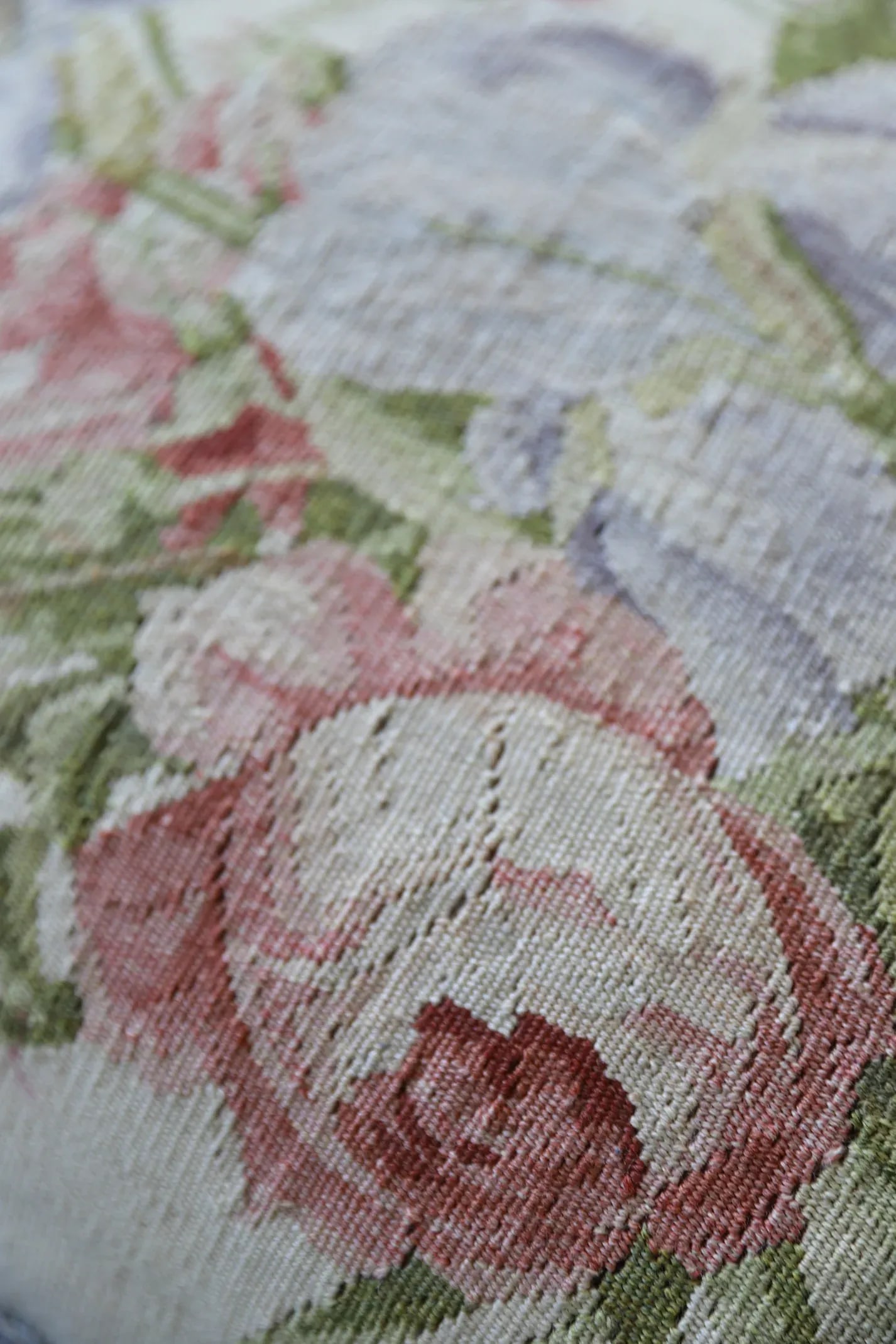 Cream and Pink Floral Aubusson Decor Pillow - 3