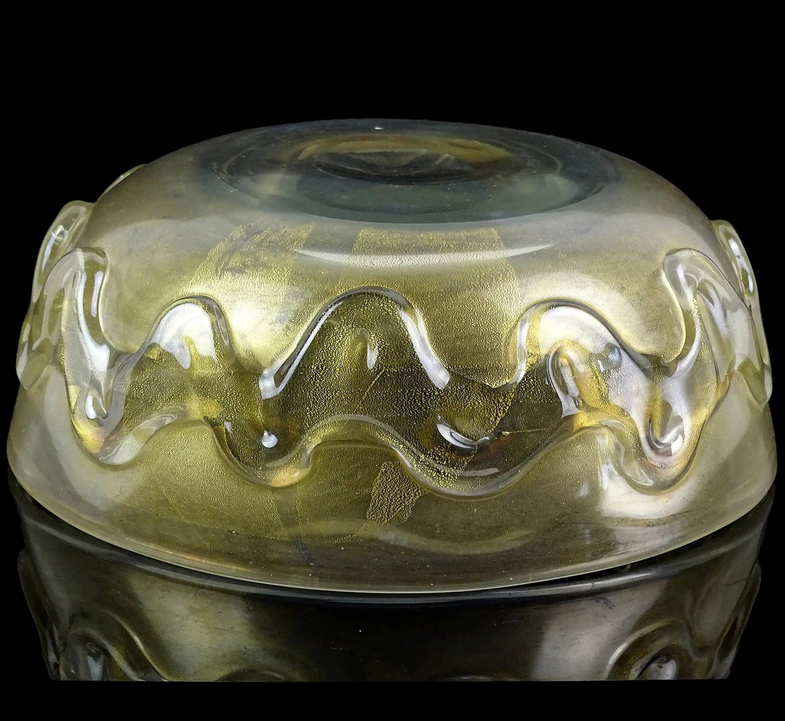 Vintage Murano Seguso Vetri d'Arte Flavio Poli Gold Flecks Iridescent Italian Art Glass Wave Design - 10