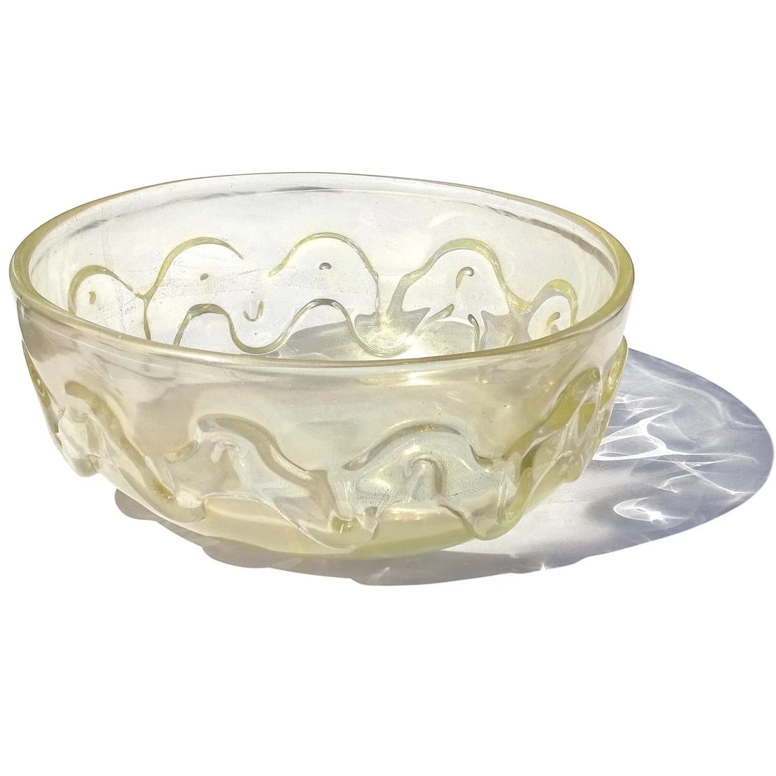 Vintage Murano Seguso Vetri d'Arte Flavio Poli Gold Flecks Iridescent Italian Art Glass Wave Design - 2
