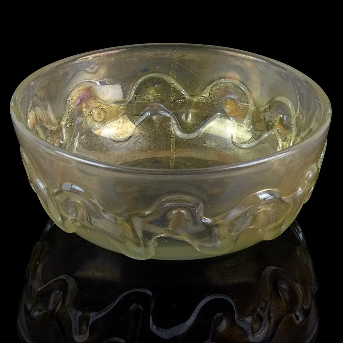 Vintage Murano Seguso Vetri d'Arte Flavio Poli Gold Flecks Iridescent Italian Art Glass Wave Design - 3