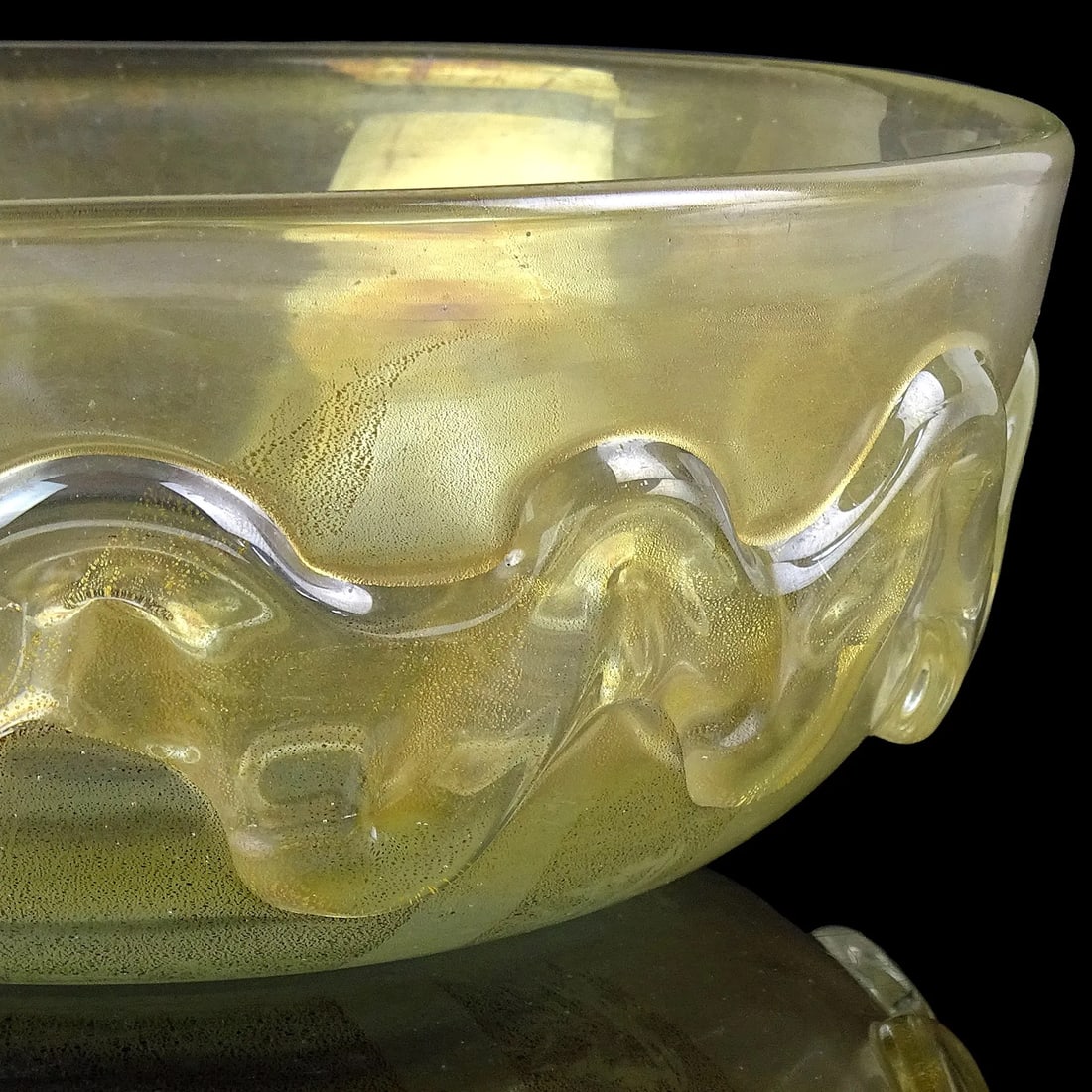 Vintage Murano Seguso Vetri d'Arte Flavio Poli Gold Flecks Iridescent Italian Art Glass Wave Design - 4