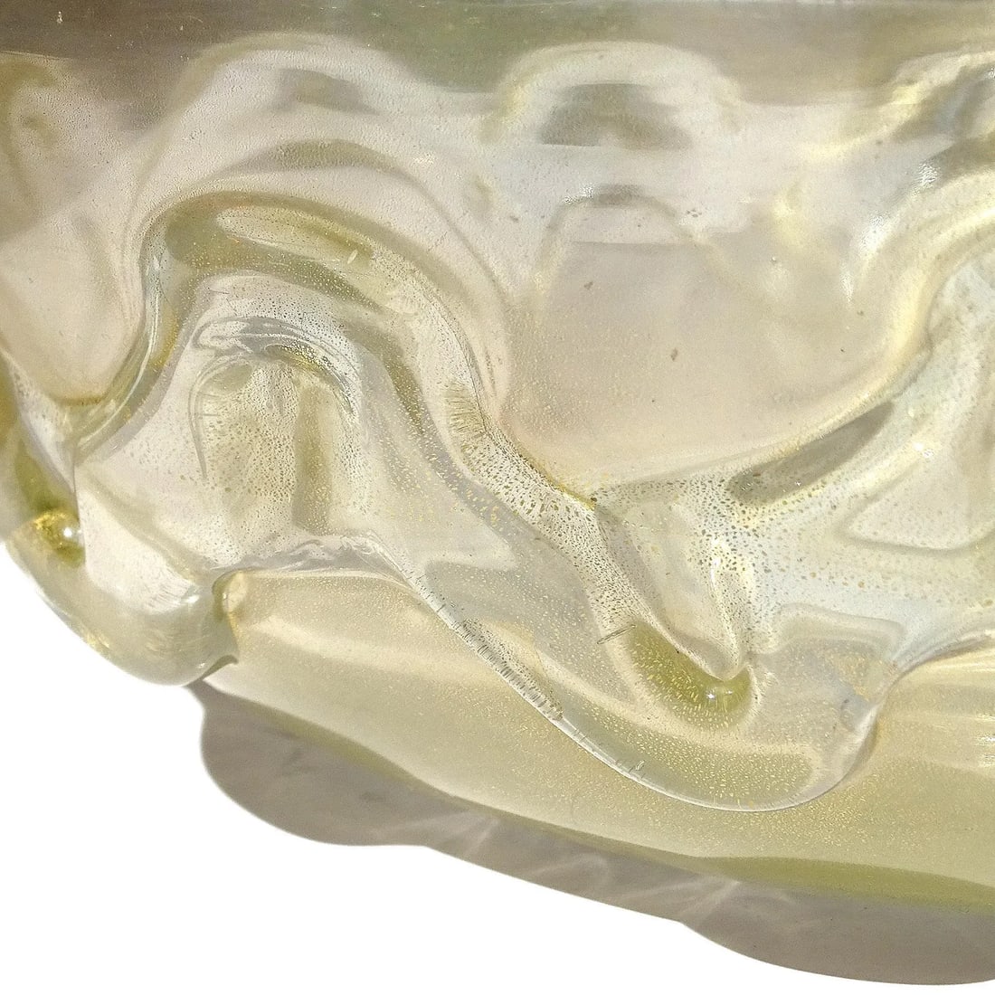 Vintage Murano Seguso Vetri d'Arte Flavio Poli Gold Flecks Iridescent Italian Art Glass Wave Design - 5