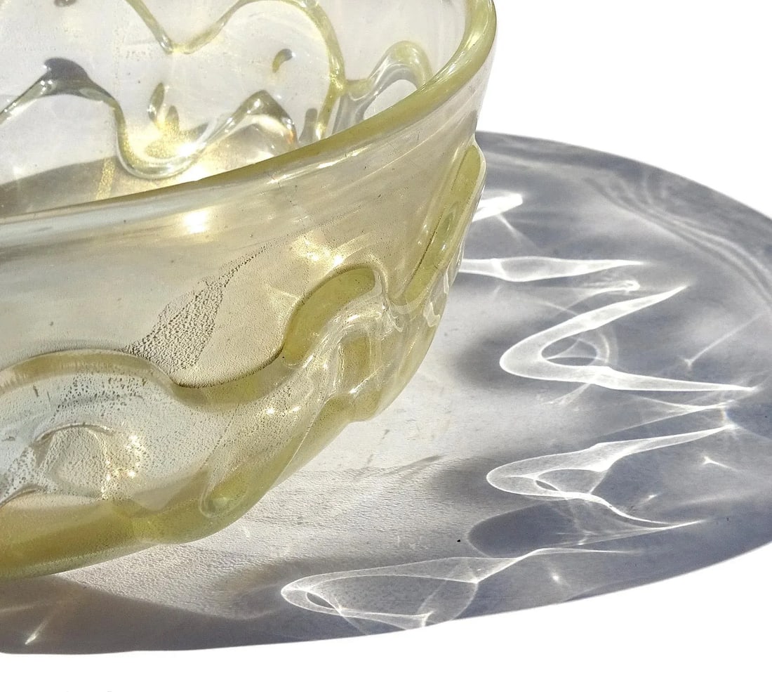 Vintage Murano Seguso Vetri d'Arte Flavio Poli Gold Flecks Iridescent Italian Art Glass Wave Design - 6