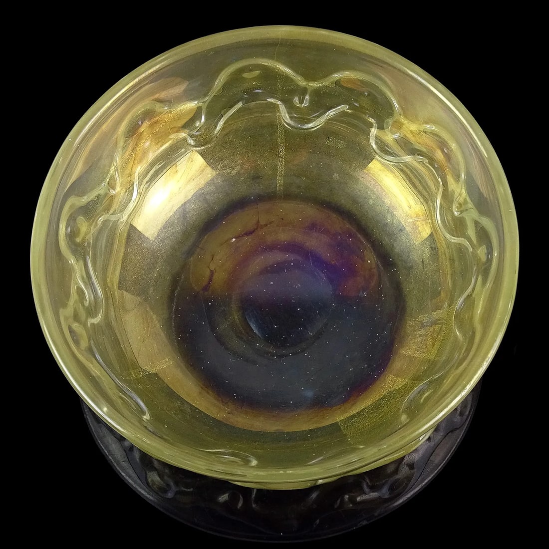 Vintage Murano Seguso Vetri d'Arte Flavio Poli Gold Flecks Iridescent Italian Art Glass Wave Design - 8