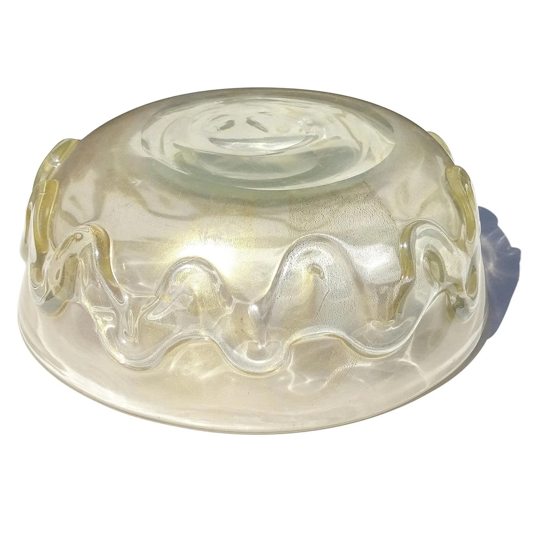 Vintage Murano Seguso Vetri d'Arte Flavio Poli Gold Flecks Iridescent Italian Art Glass Wave Design - 9