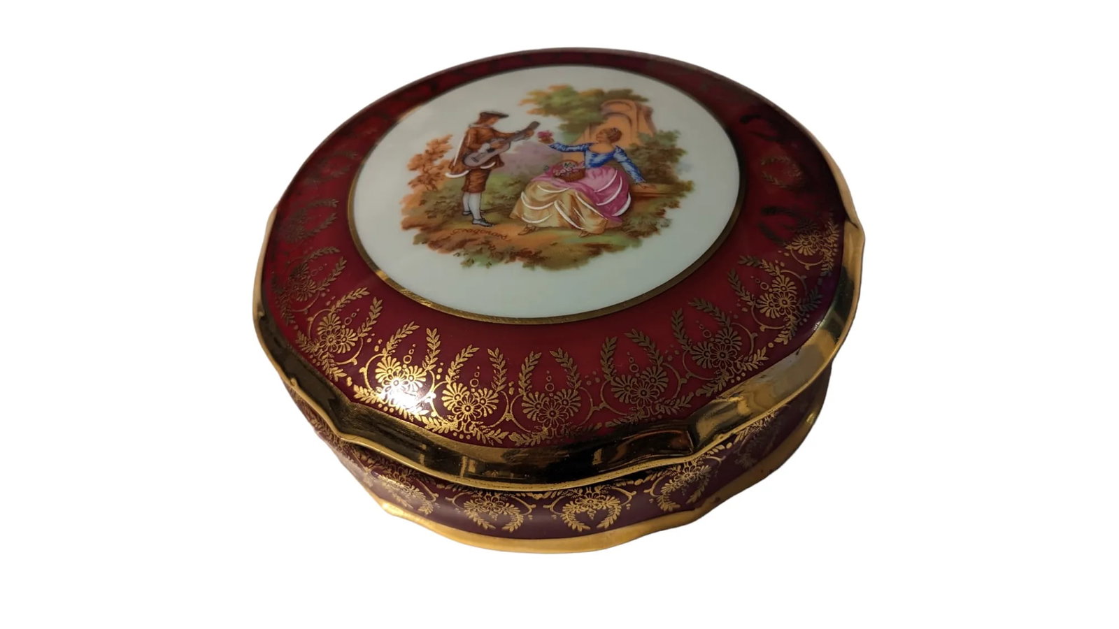 Early 20th Century Gold Toned Accented Limoges Trinket Box - 2