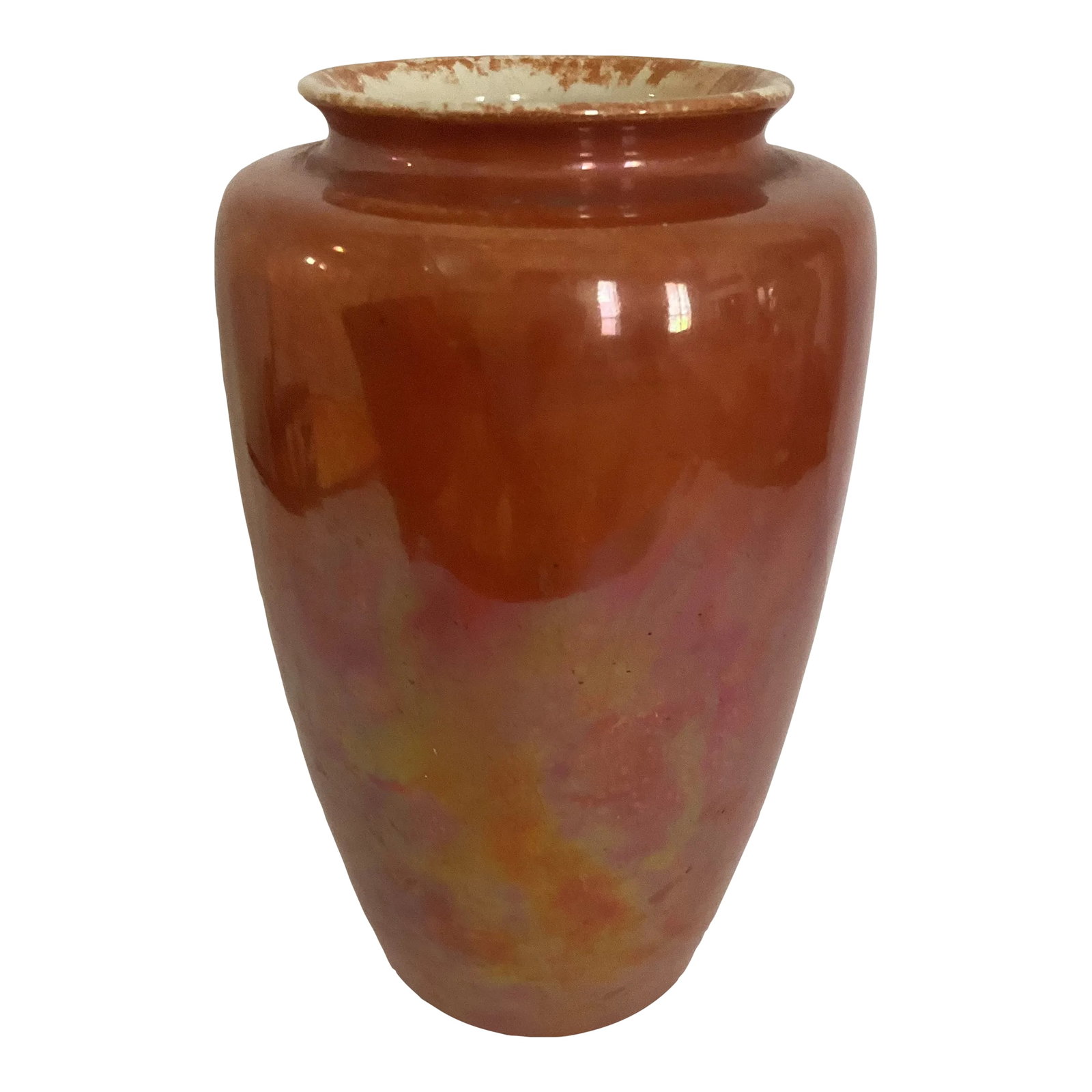 Vintage Ruskin Pottery Lusterware Vase: Ruskin Pottery was an English art pottery studio founded in 1898 and closed in 1935. The pottery was noted for the innovative glazes such as the luster glaze which gave it an iridescent finish