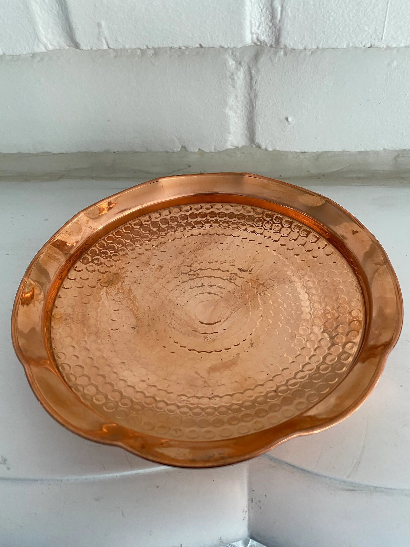 Pair of Vintage Moroccan Handcrafted Copper Serving Plates - 3