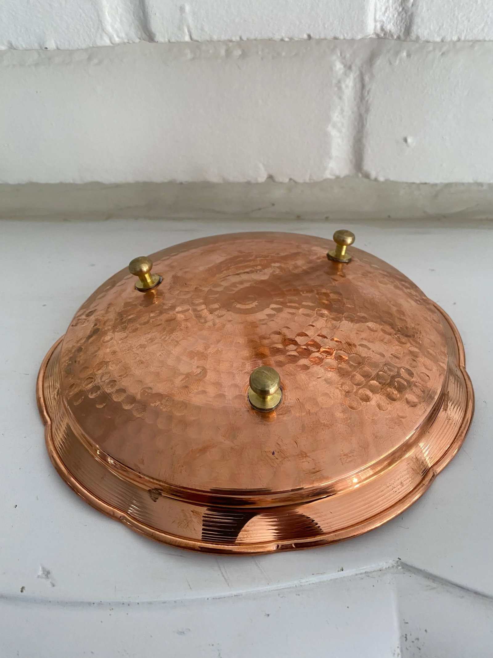 Pair of Vintage Moroccan Handcrafted Copper Serving Plates - 4