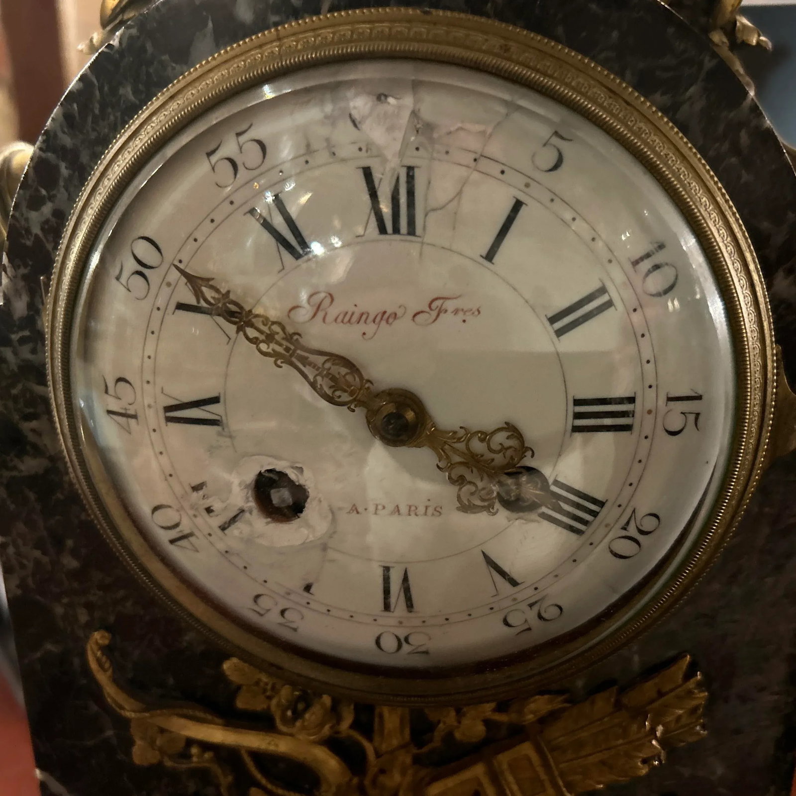 French Antique Marble Figural Bronze Mantel Clock Eagle, Raingo Feres, Circa 1880 - 12