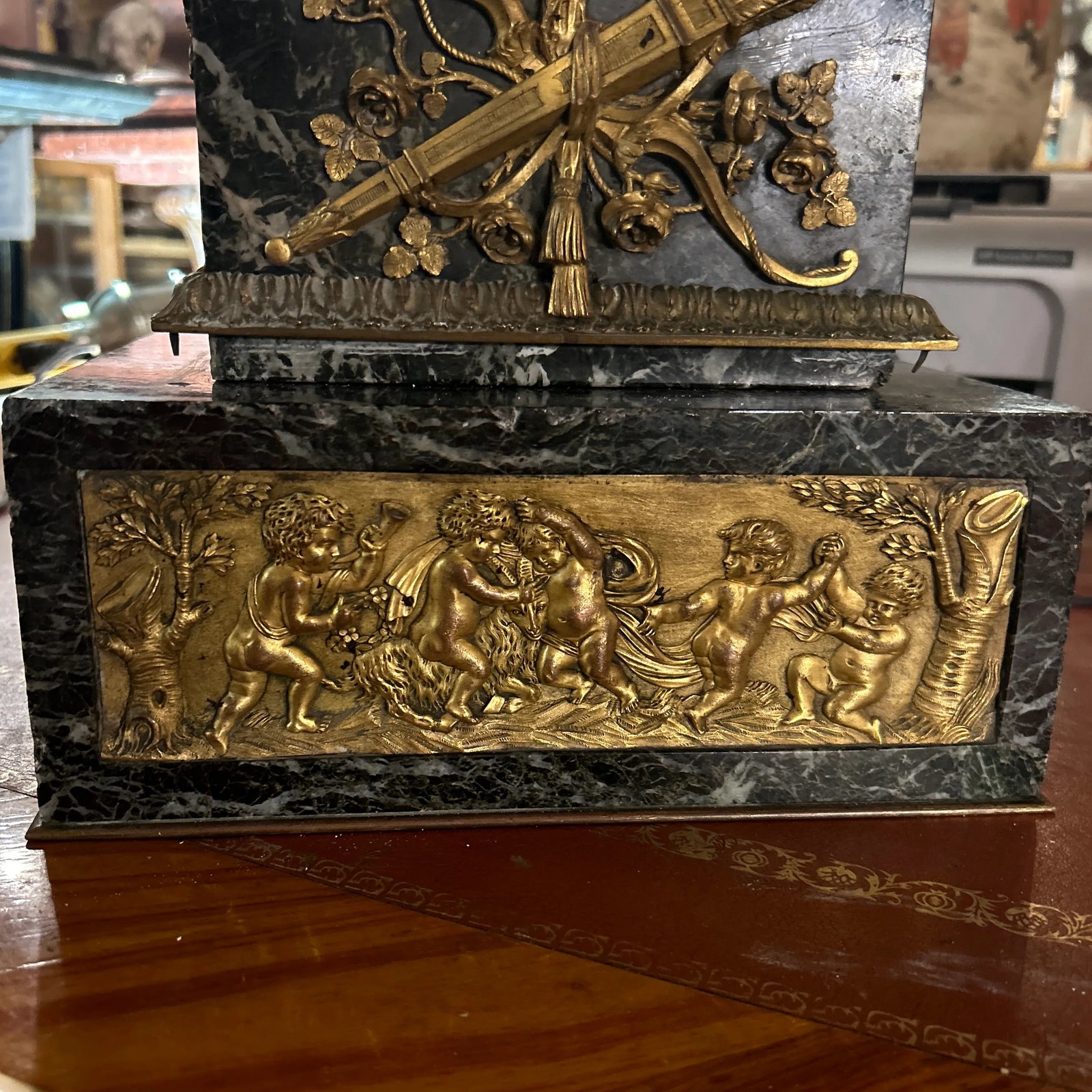 French Antique Marble Figural Bronze Mantel Clock Eagle, Raingo Feres, Circa 1880 - 2