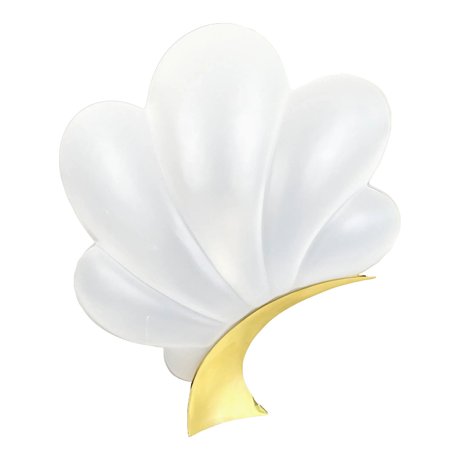 Vintage Clam Shell Rougier Table Lamp: Vintage Mid-Century Modern Signed Rougier table lamp, brass and white frosted acrylic, on-off switch is on the cord. Condition: Alterations: Original Condition Unaltered Imperfections: Some