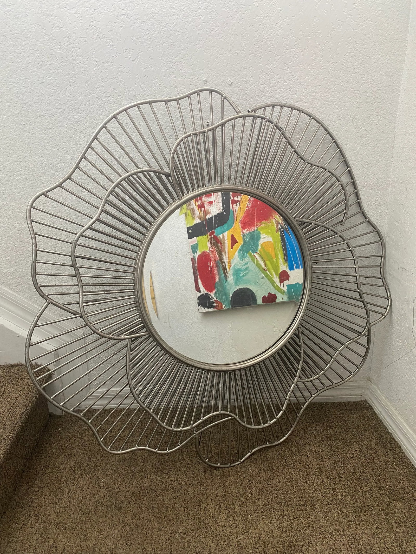 1990s Large Silver Metal Flower Petal Shaped Mirror - 5