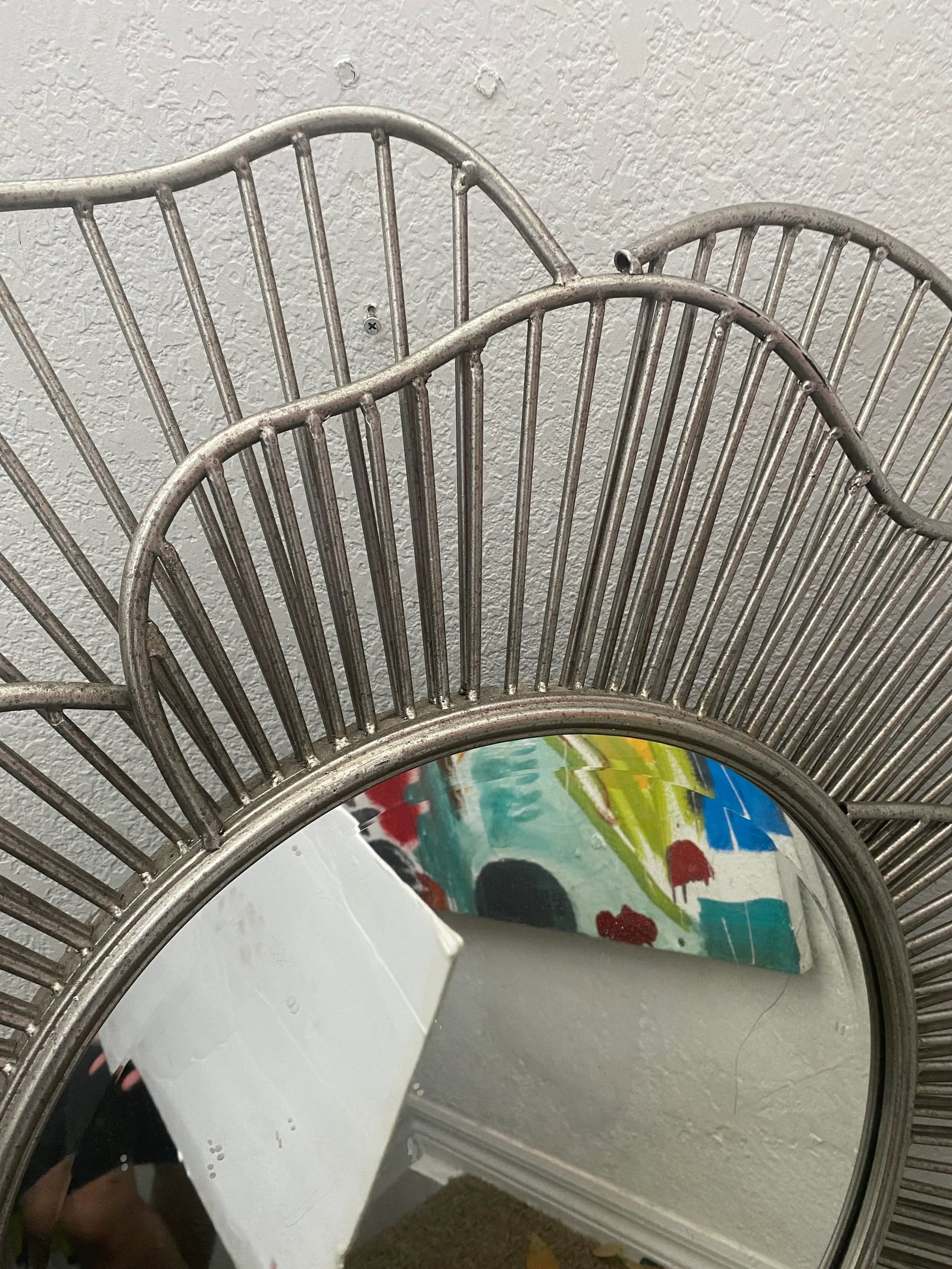 1990s Large Silver Metal Flower Petal Shaped Mirror - 6
