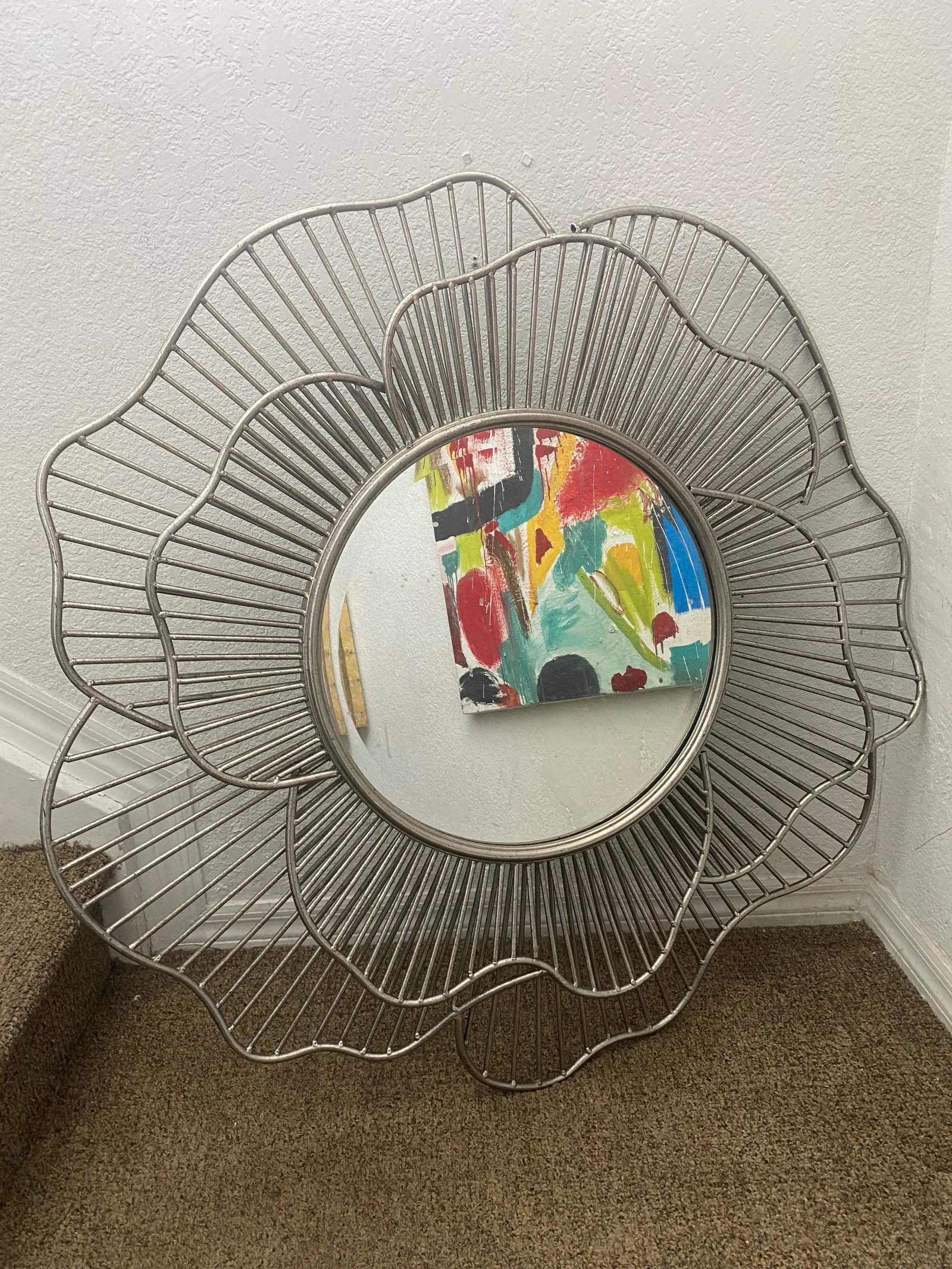 1990s Large Silver Metal Flower Petal Shaped Mirror - 8