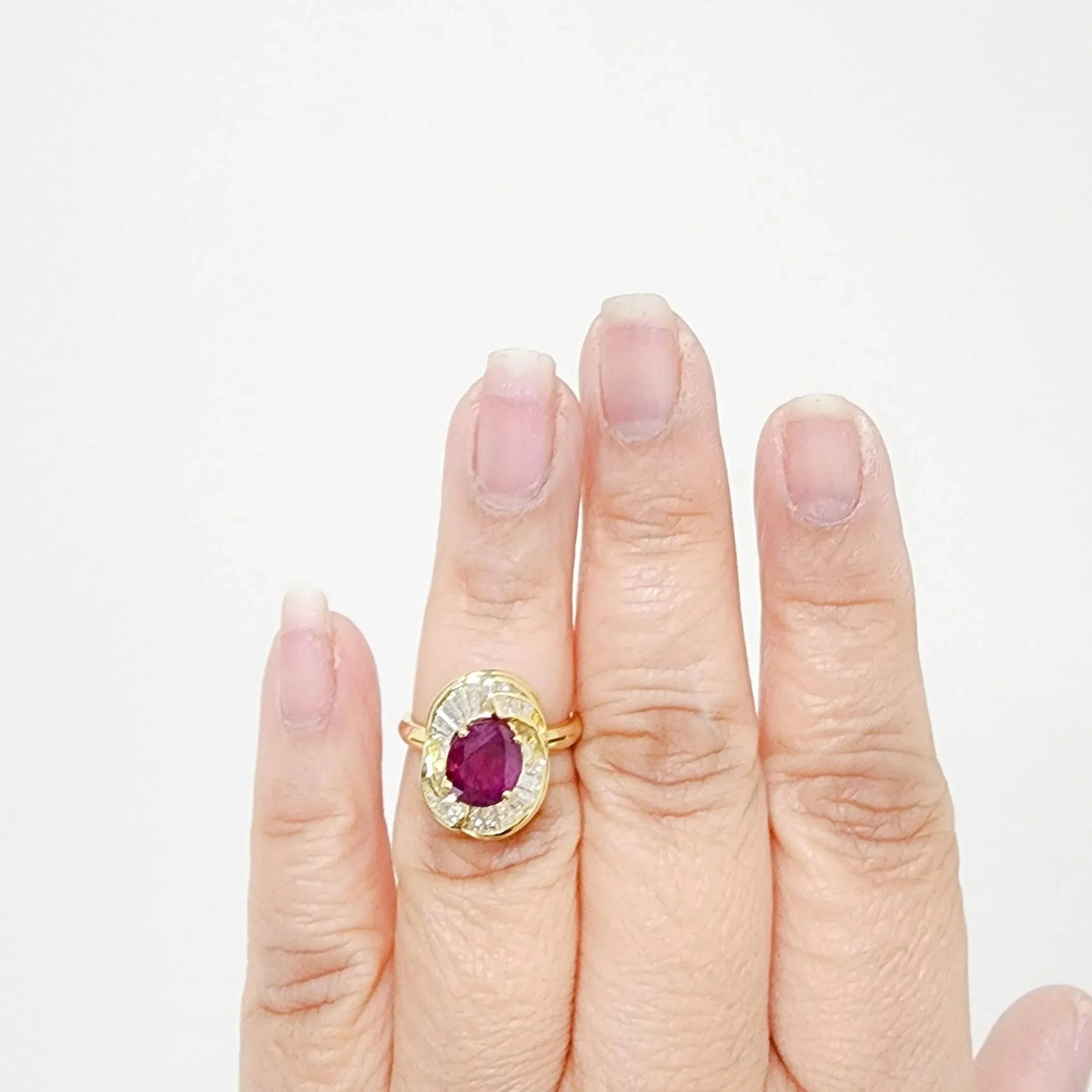 GIA Burma Ruby Oval and White Diamond Ring in 18k Yellow Gold, size 6.25 - 2