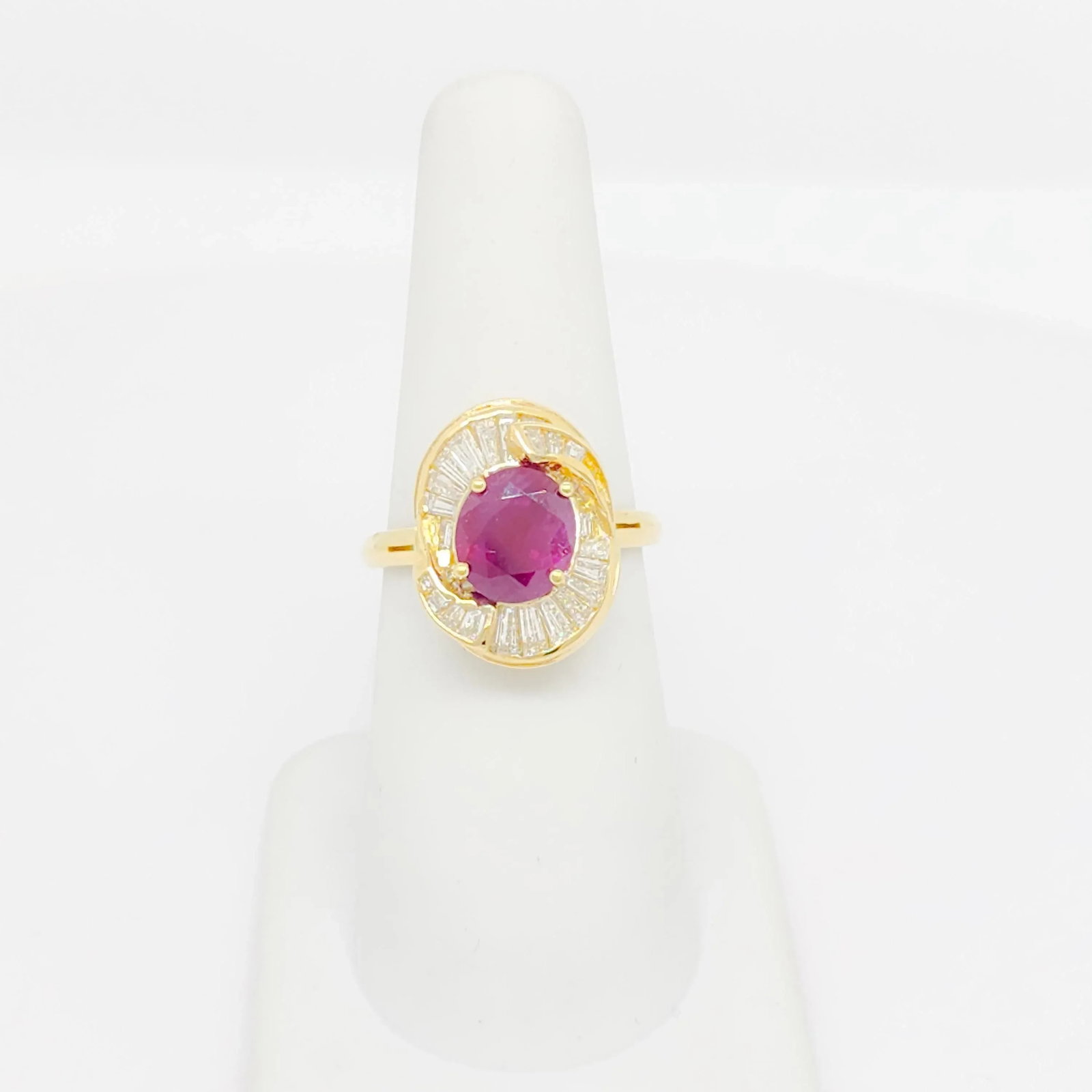 GIA Burma Ruby Oval and White Diamond Ring in 18k Yellow Gold, size 6.25 - 3