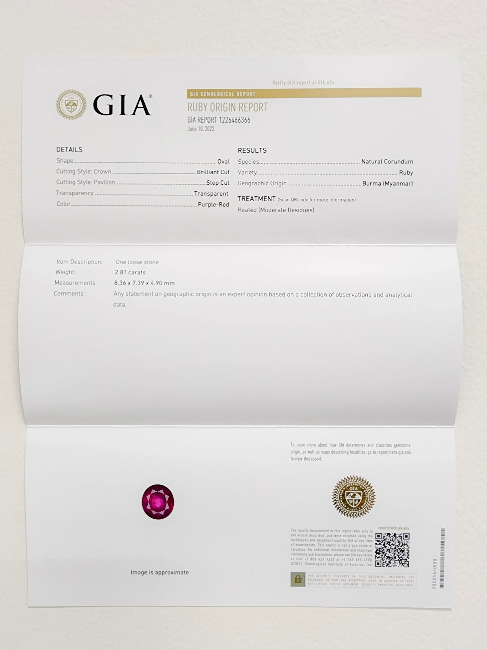 GIA Burma Ruby Oval and White Diamond Ring in 18k Yellow Gold, size 6.25 - 4