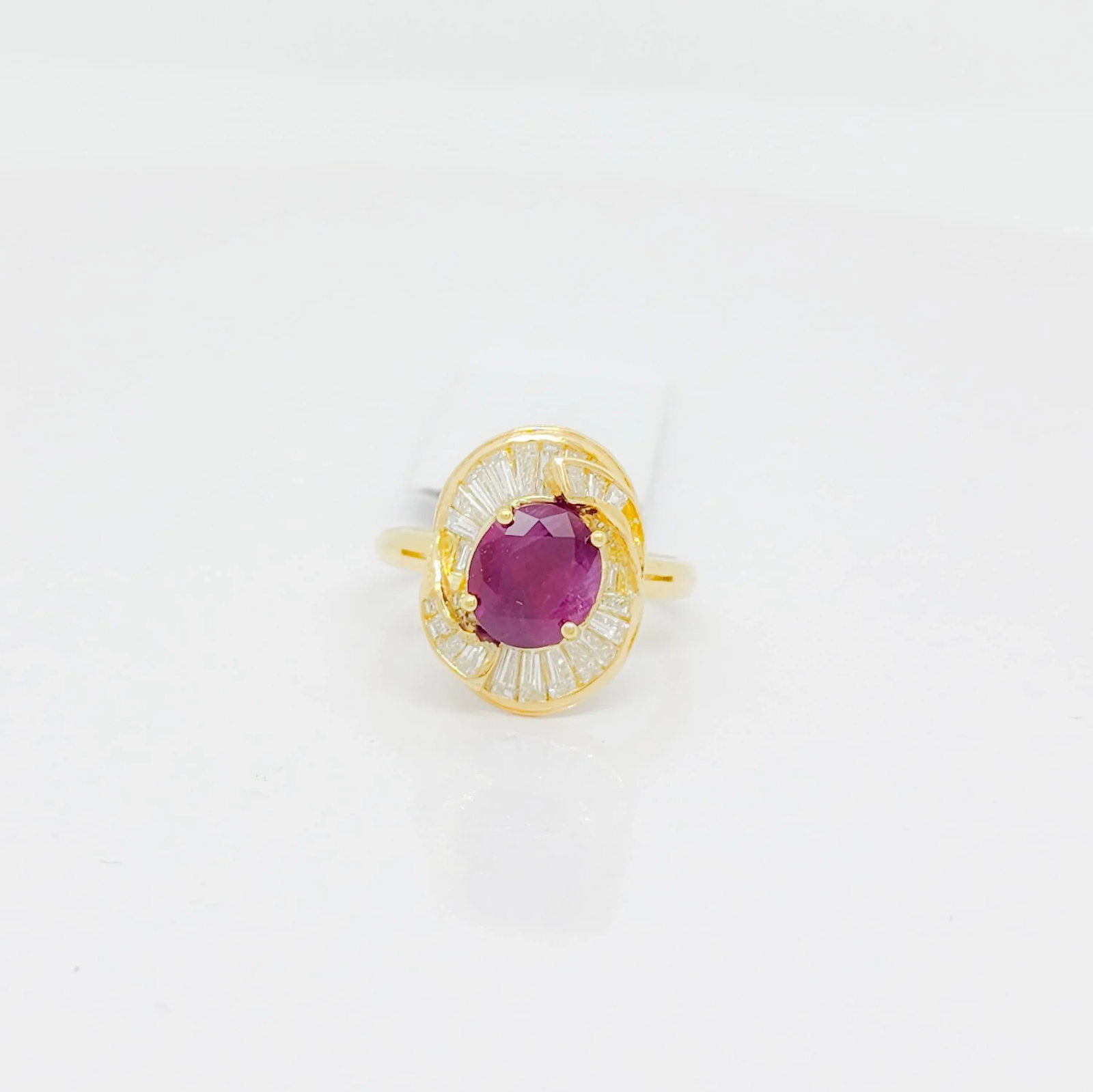 GIA Burma Ruby Oval and White Diamond Ring in 18k Yellow Gold, size 6.25 - 5