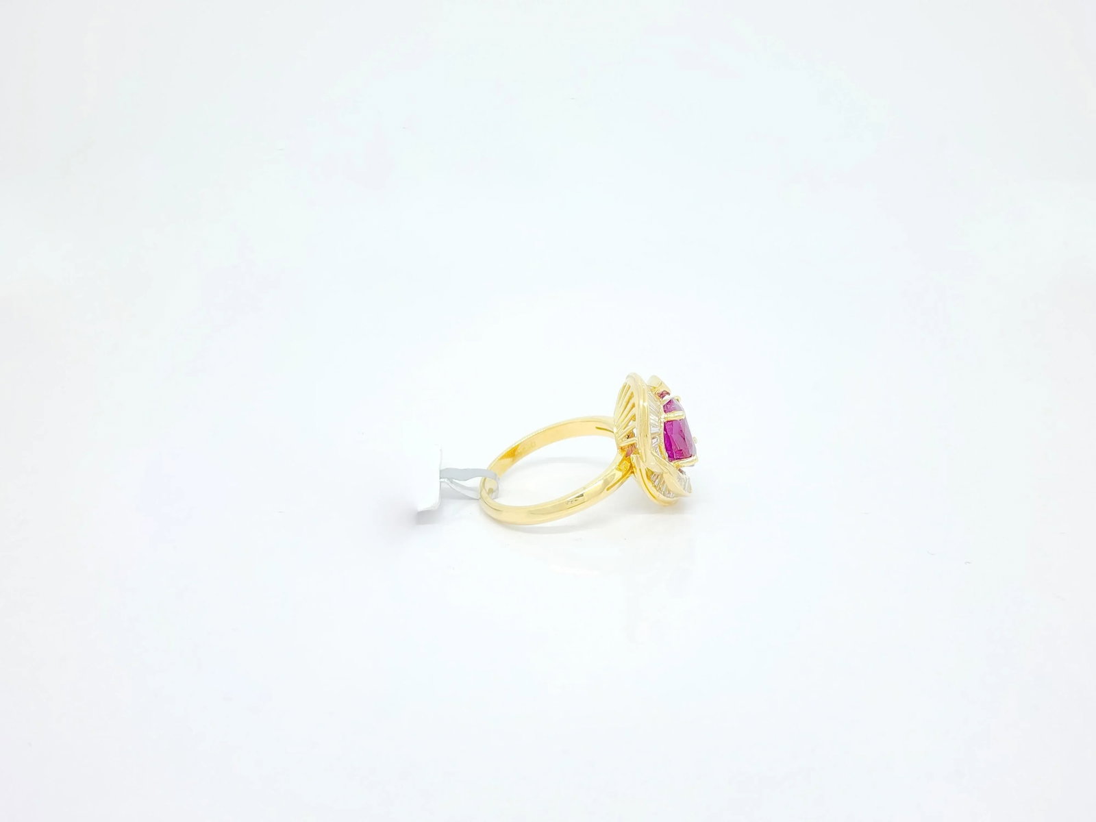 GIA Burma Ruby Oval and White Diamond Ring in 18k Yellow Gold, size 6.25 - 6