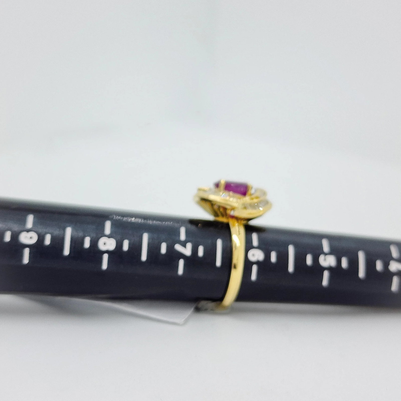 GIA Burma Ruby Oval and White Diamond Ring in 18k Yellow Gold, size 6.25 - 7