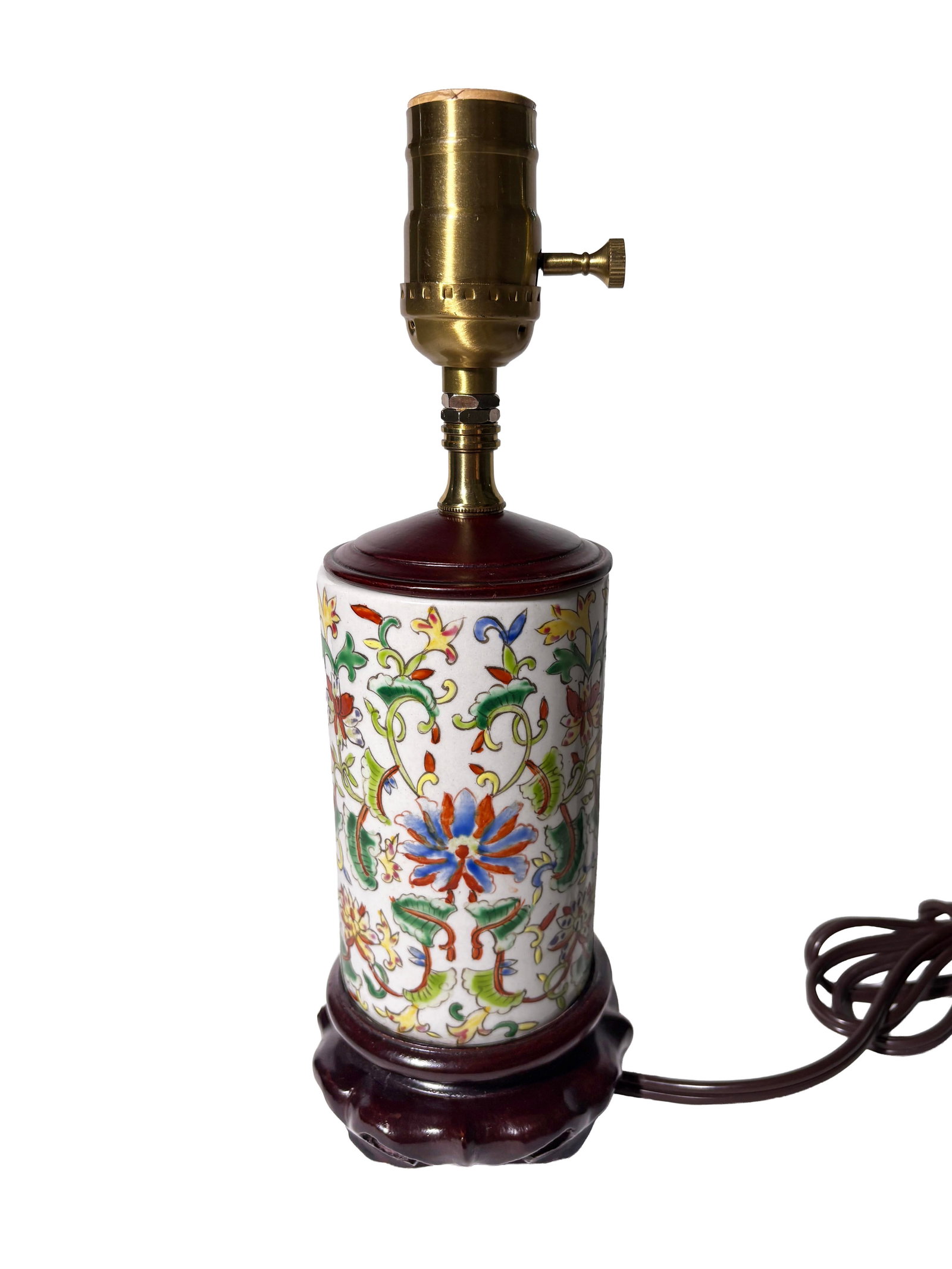 Hand-Painted Antique Chinese Vase Lamp With a Storied Provenance!: Antique Chinese famille rose enamel vase lamp, late Qing red signature, 4-character markings on reverse, from Caroline Dodd Butts Kilbourne's Floridian estate, a descendant of the Havemeyer family.