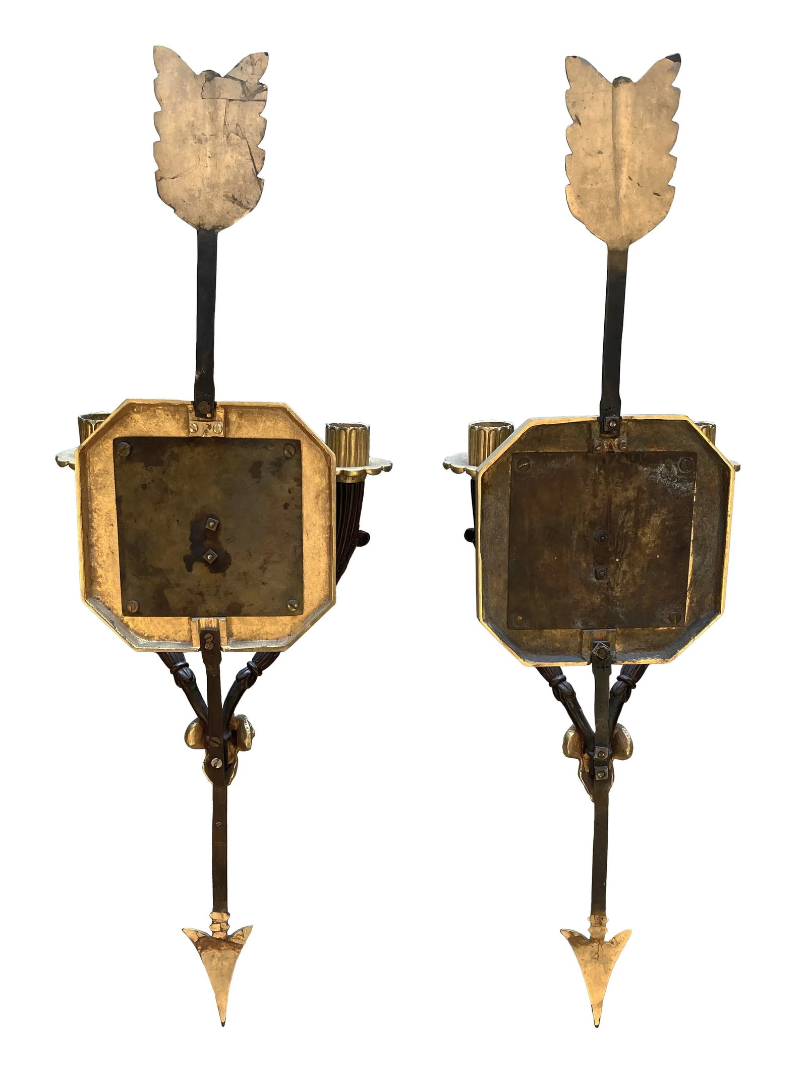 Pair of Roman Neoclassical Gilt and Bronze Candle Sconces With Arrow Motif - 9