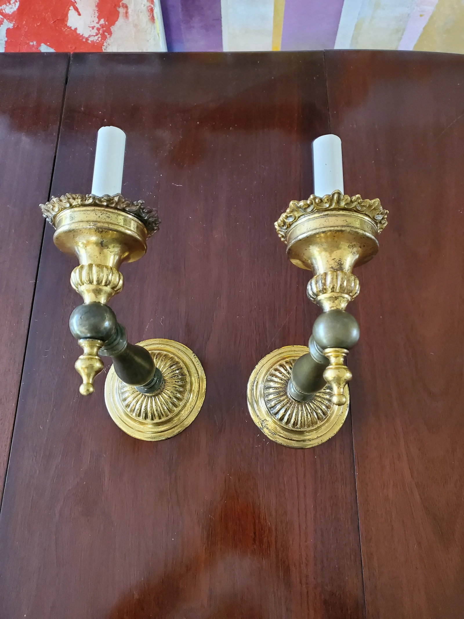 Pair Late 19th Century Antique English Regency Bronze Sconces Wall Lights - 2