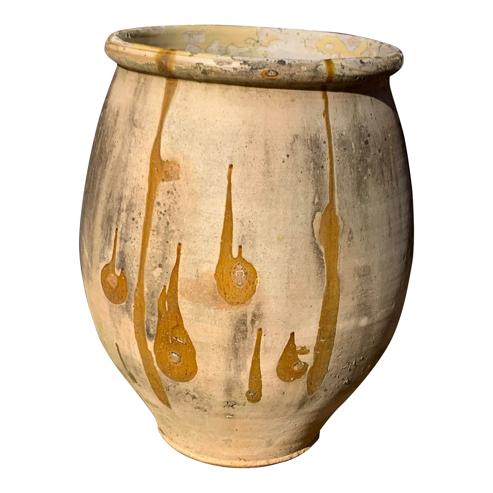 Antique Jarre De Biot Planter: Large ceramic Jarre de Biot. Early 20th Century. Brought back from Provence. Condition: Alterations: Original Condition Unaltered Imperfections: Some Imperfections Condition Notes: Losses of interior 