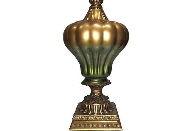 Vintage Murano Glass Lamp Gold and Green Gourd Form Hollywood Regency - 2