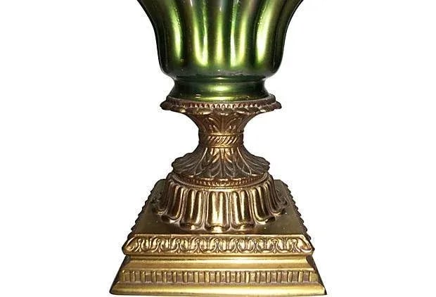 Vintage Murano Glass Lamp Gold and Green Gourd Form Hollywood Regency - 3
