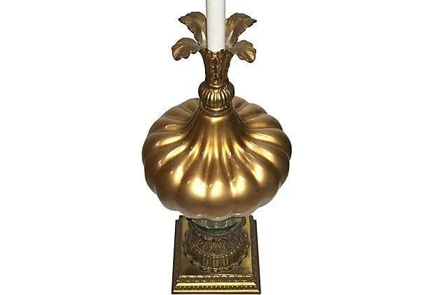 Vintage Murano Glass Lamp Gold and Green Gourd Form Hollywood Regency - 5
