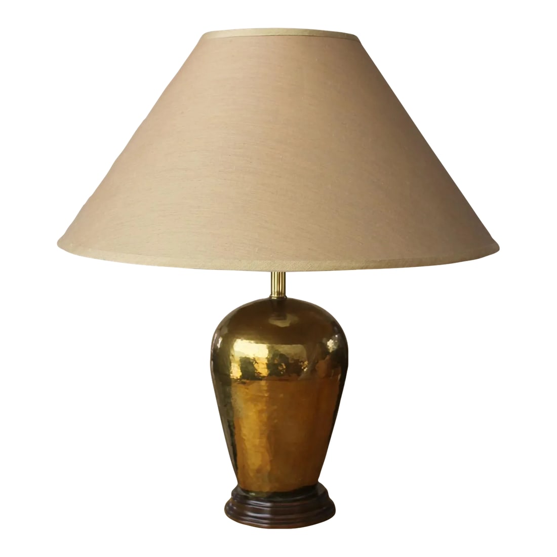 Late 20th Century Hammered Brass Chinese Table Lamp and Silk Shade (1 of 9)