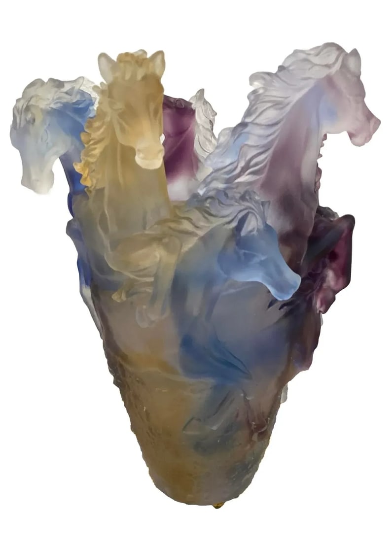 Vintage Crystal Heavy Art Glass Multi Color Ombre Horse Vase - 2