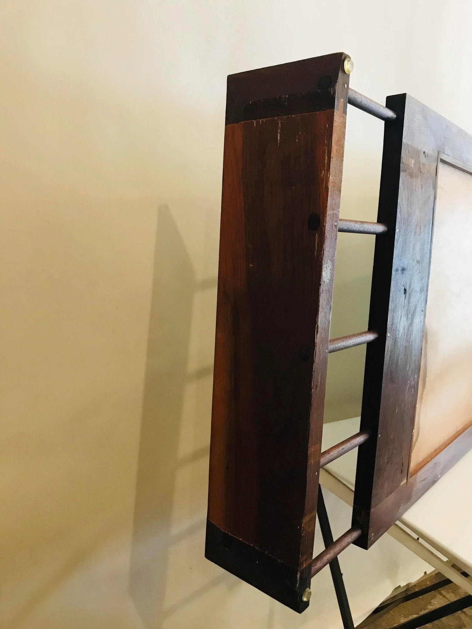 1960s Danish Modern Walnut Wall Mirror With Doweled Hanging Shelf - 12