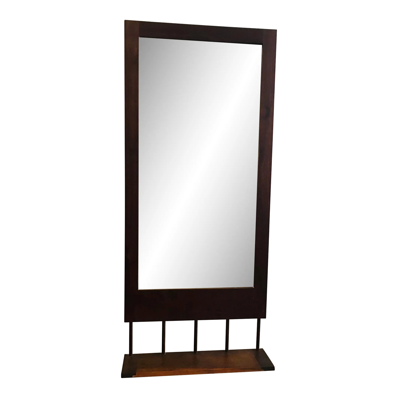 1960s Danish Modern Walnut Wall Mirror With Doweled Hanging Shelf (1 of 12)