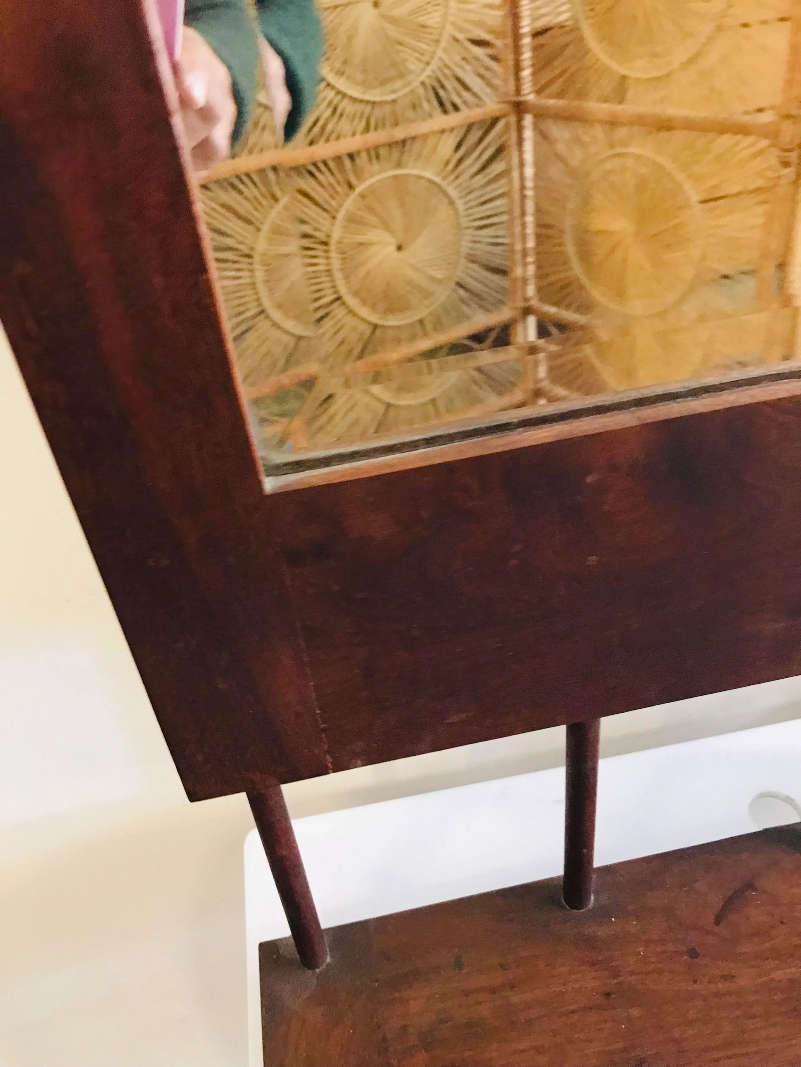 1960s Danish Modern Walnut Wall Mirror With Doweled Hanging Shelf - 6