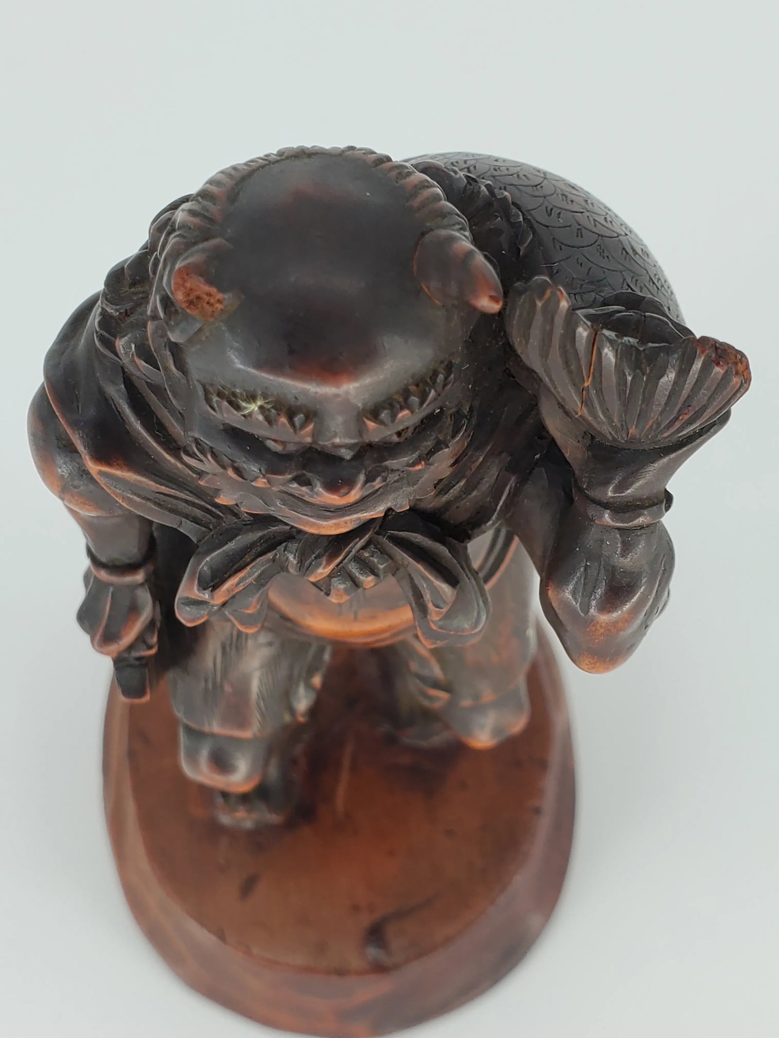 Early 20th Century Japanese Oni Wood Carving Okimono Demon Figure Fish Sculpture Meiji Period - 10