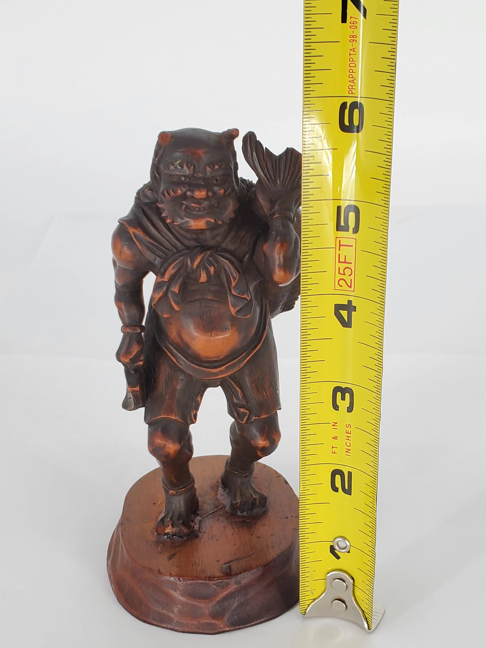 Early 20th Century Japanese Oni Wood Carving Okimono Demon Figure Fish Sculpture Meiji Period - 12