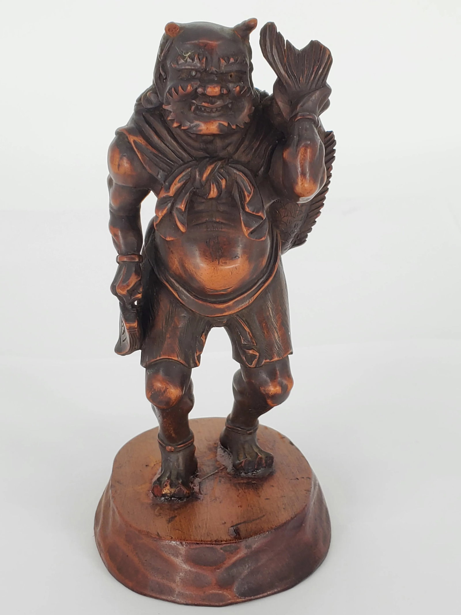 Early 20th Century Japanese Oni Wood Carving Okimono Demon Figure Fish Sculpture Meiji Period - 3