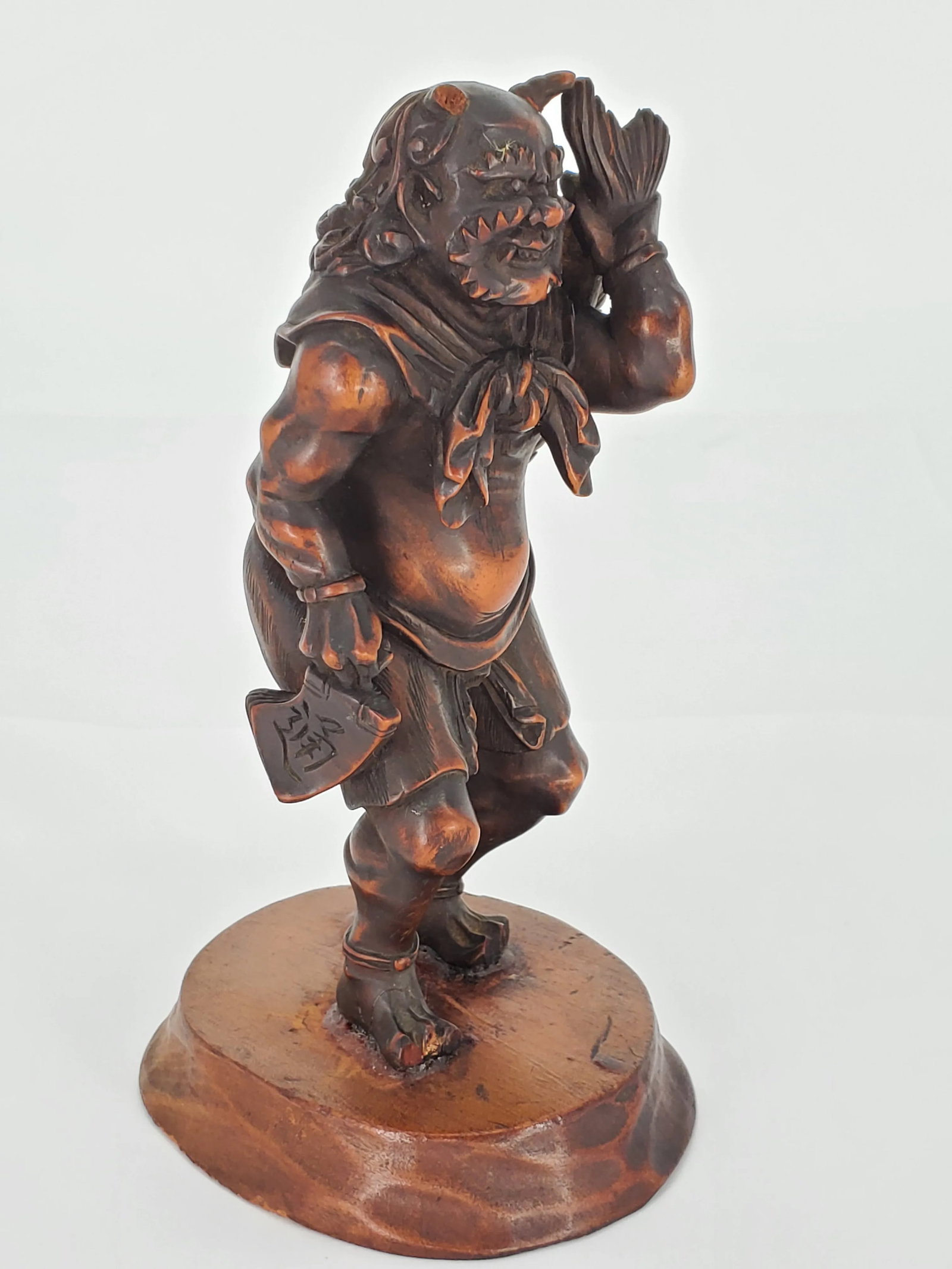 Early 20th Century Japanese Oni Wood Carving Okimono Demon Figure Fish Sculpture Meiji Period - 4